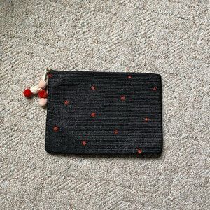MADEWELL strawberry embroidered straw clutch